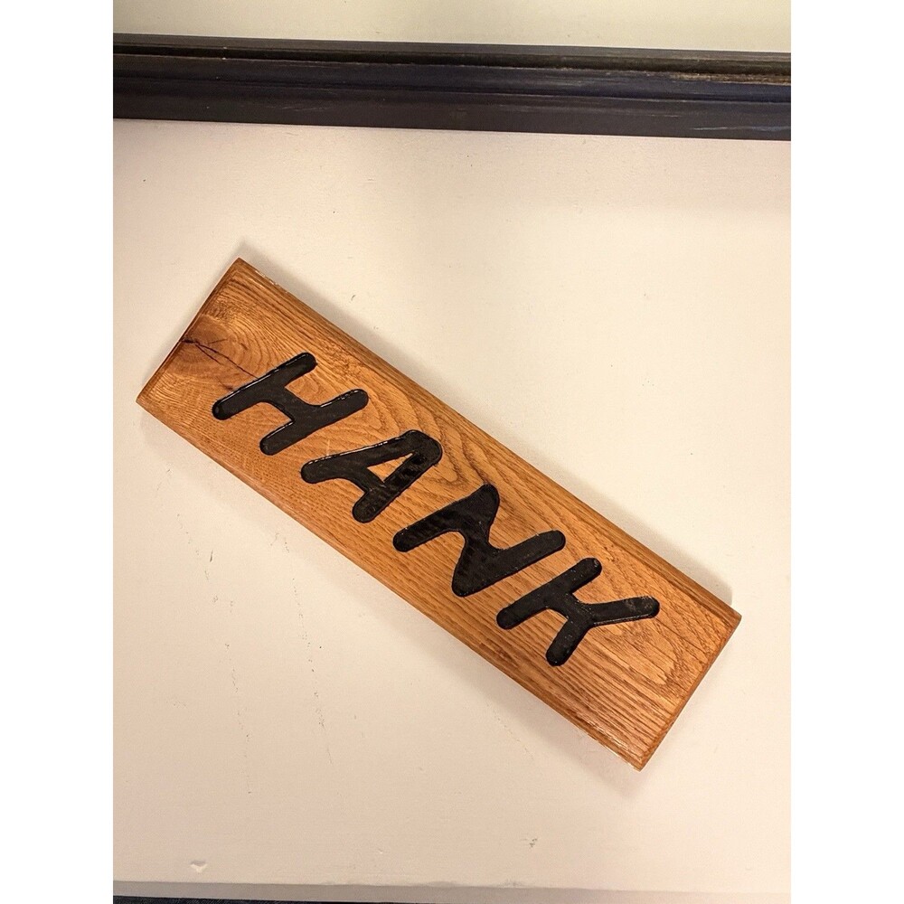 Hand Carved Wood Name Plaque HANK Rustic Wooden Sign Wall Hanging Decor Art - Picture 2 of 10